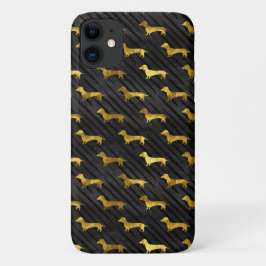 Black and Gold Dachshund Pattern iPhone Case