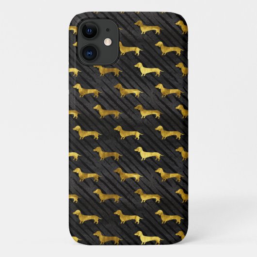 Black and Gold Dachshund Pattern iPhone Case (Achterkant)