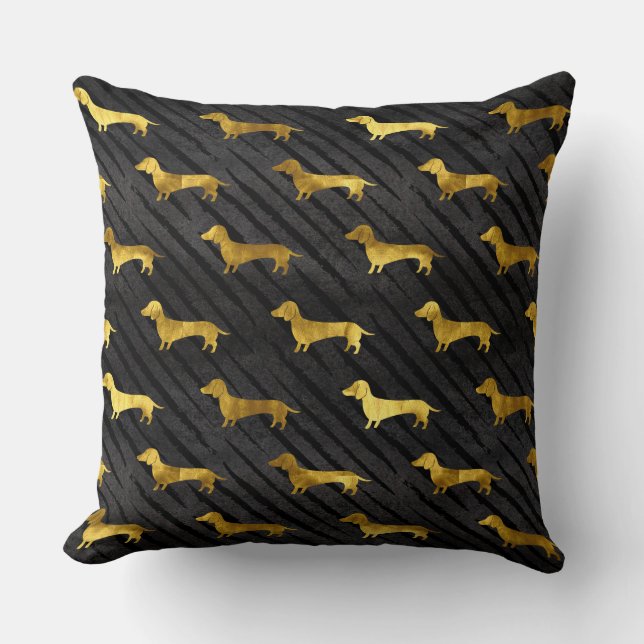 Black and Gold Dachshund Pattern Kussen (Voorkant)