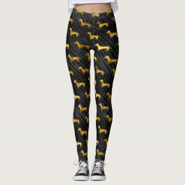 Black and Gold Dachshund Pattern Leggings
