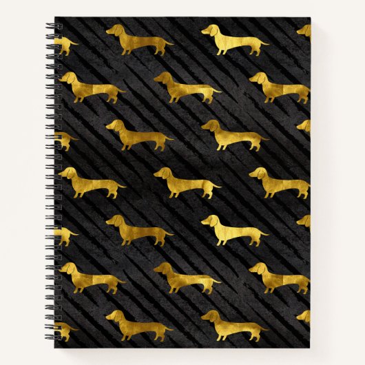 Black and Gold Dachshund Pattern Notitieboek (Voorkant)