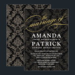 Black and Gold Damask Art Deco Wedding Invitations Kaart<br><div class="desc">Black and Gold Damask Art Deco Wedding Invitations - biedt een zwarte achtergrond met een  donker ivoor of een   damaspatroon op de voor- en achterkant met elegant script in bedrukt goud. Bekijk het volledige overeenkomende collectie op deze pagina.</div>