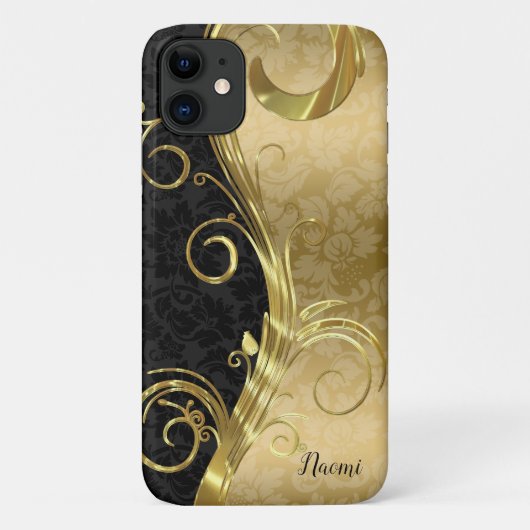 Black and Gold Damask Case-Mate iPhone Case (Achterkant)