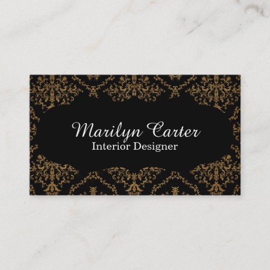 Black and Gold Damask Elegant Interior Designer Visitekaartje (Voorkant)