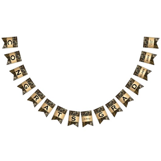 Black and Gold Damask fern Graduation party Vlaggetjes (Alle)