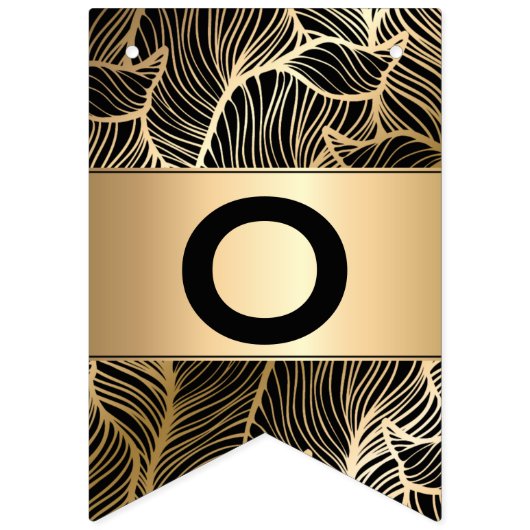 Black and Gold Damask fern Graduation party Vlaggetjes (Tweede vlag)