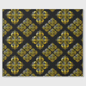 Black and Gold Damask Patroon Cadeaupapier (Vlak)