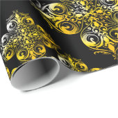 Black and Gold Damask Patroon Cadeaupapier (Rol Hoek)