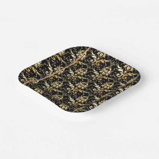 Black and Gold Damask Patroon Papieren Bordje (Gebogen)