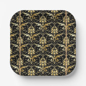 Black and Gold Damask Patroon Papieren Bordje (Voorkant)