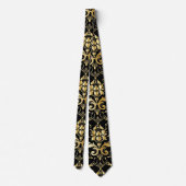 Black and Gold Damask Patroon Stropdas (Achterkant)