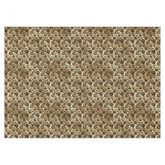 Black and Gold Damask Patroon Tafelkleed (Voorkant (Horizontaal))