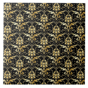 Black and Gold Damask Patroon Tegeltje