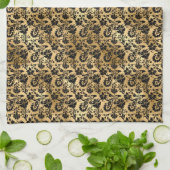 Black and Gold Damask Patroon Theedoek (Gevouwen)