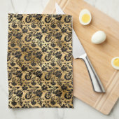 Black and Gold Damask Patroon Theedoek (Quarter Fold)
