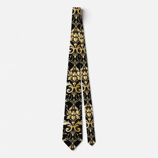 Black and Gold Damask Pattern-Stropdas Stropdas (Voorkant)