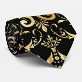 Black and Gold Damask Pattern-Stropdas Stropdas (Opgerold)