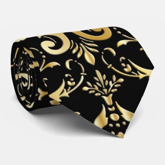 Black and Gold Damask Pattern-Stropdas Stropdas (Opgerold)