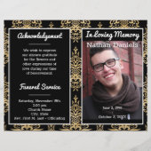 Black and Gold Damask Photo Funeral Program (Voorkant)
