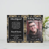 Black and Gold Damask Photo Funeral Program (Staand voorkant)