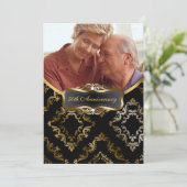 Black and Gold Damask Photo Invite Kaart (Staand voorkant)