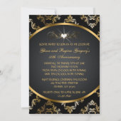 Black and Gold Damask Photo Invite Kaart (Achterkant)