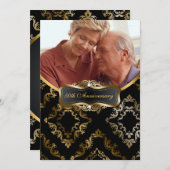 Black and Gold Damask Photo Invite Kaart (Voorkant / Achterkant)