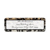 Black and Gold Damask Swirls Weddenlabel Etiket (Voorkant)