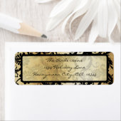 Black and Gold Damask Swirls Weddenlabel Etiket (Insitu)