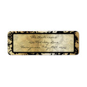 Black and Gold Damask Swirls Weddenlabel Etiket (Voorkant)