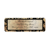 Black and Gold Damask Swirls Weddenlabel Etiket (Voorkant)