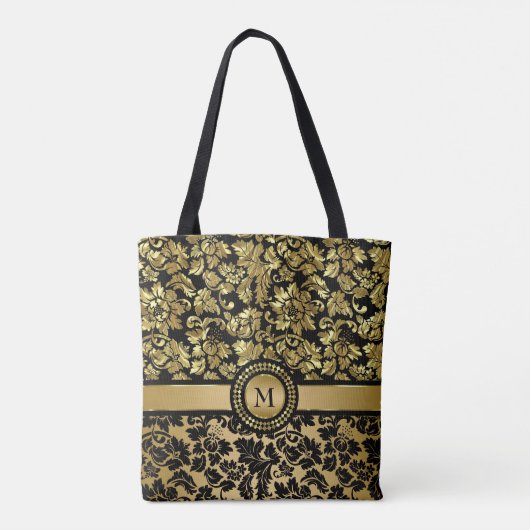 Black and Gold Damask Tote Bag (Achterkant)