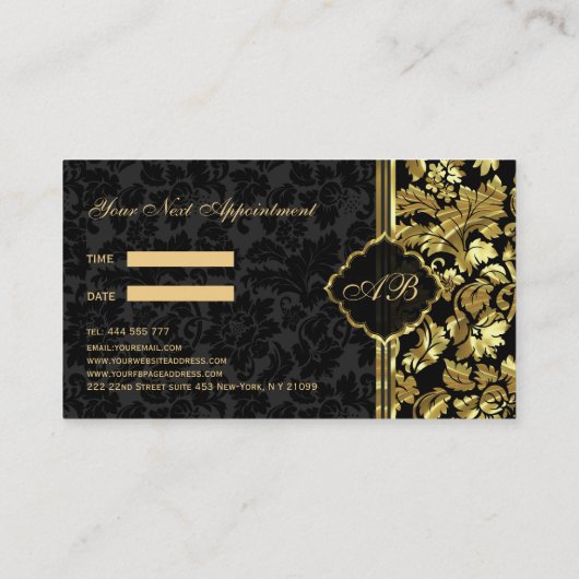 Black and Gold Damask Visitekaartje (Achterkant)