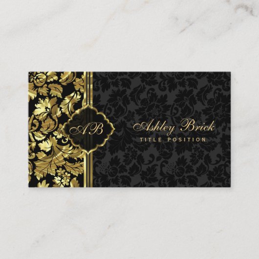 Black and Gold Damask Visitekaartje (Voorkant)