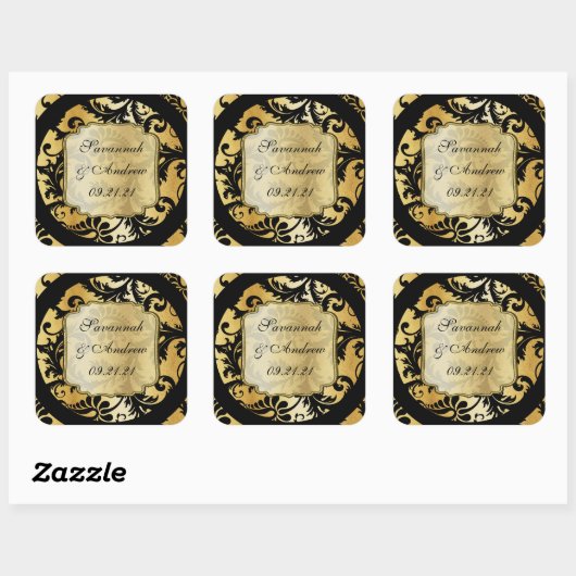 Black and Gold Damask Wedding sticker (Vel)