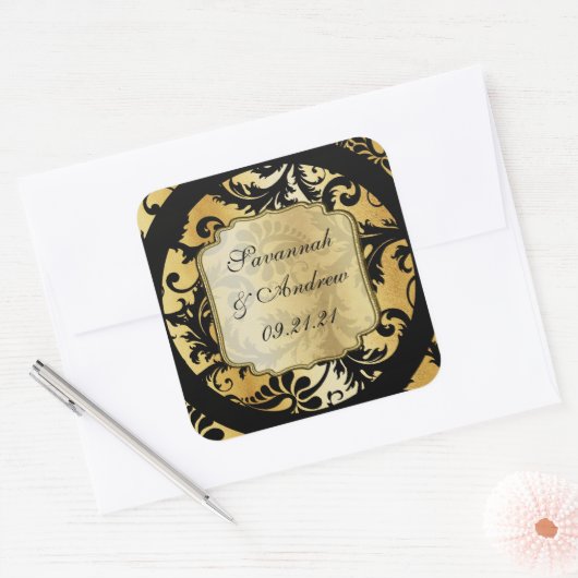 Black and Gold Damask Wedding sticker (Envelop)