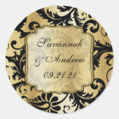 Black and Gold Damask Wedding sticker (Voorkant)
