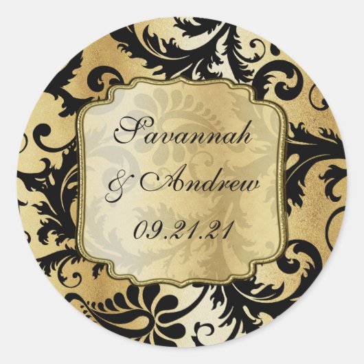 Black and Gold Damask Wedding sticker (Voorkant)
