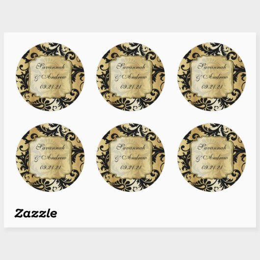 Black and Gold Damask Wedding sticker (Vel)
