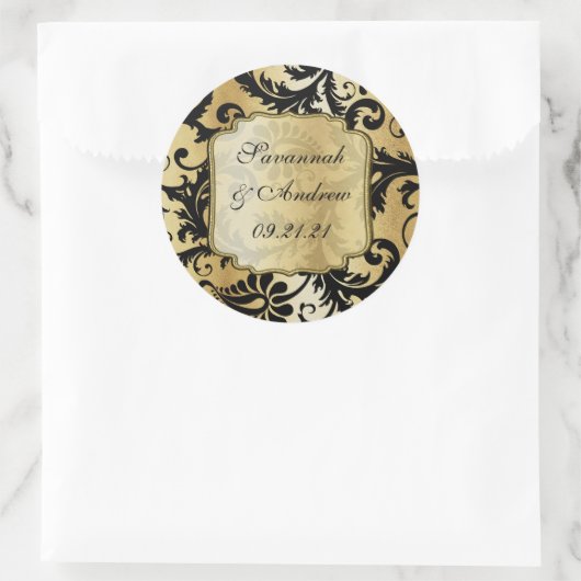 Black and Gold Damask Wedding sticker (Tas)