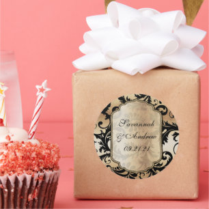 Black and Gold Damask Wedding sticker