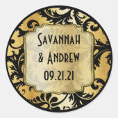 Black and Gold Damask Wedding sticker (Voorkant)