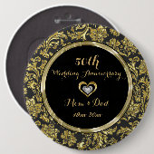 Black and Gold Damaskers 50th Wedding Jubileum 2 Ronde Button 6,0 Cm (Voorkant /achterkant)
