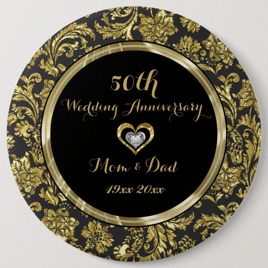 Black and Gold Damaskers 50th Wedding Jubileum 2 Ronde Button 6,0 Cm (Voorkant)