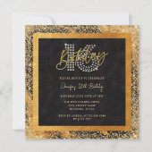 Black and Gold Diamond Glitter 16e verjaardagsfees Kaart (Voorkant)