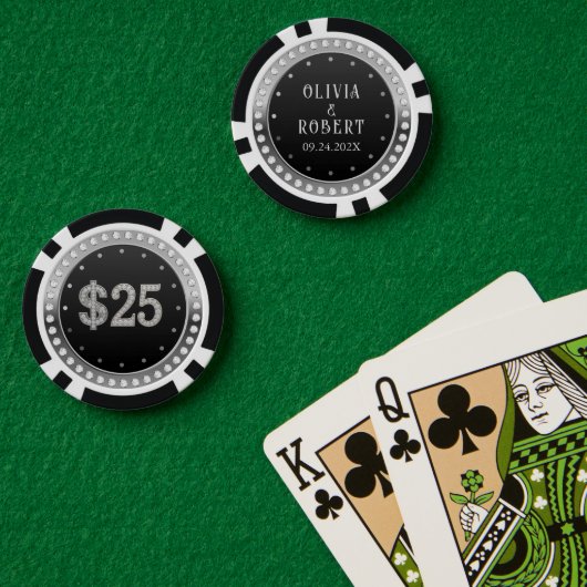 Black and gold diamonds wedding poker chips (Pokertafel (Dubbel))
