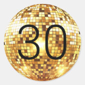 Black and Gold Disco Ball Glam 30e verjaardagsfees Ronde Sticker (Voorkant)