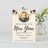 Black and Gold Disco Ball Oudejaarsavond Feest Kaart (Staand voorkant)