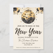 Black and Gold Disco Ball Oudejaarsavond Feest Kaart (Voorkant)