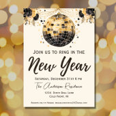 Black and Gold Disco Ball Oudejaarsavond Feest Kaart